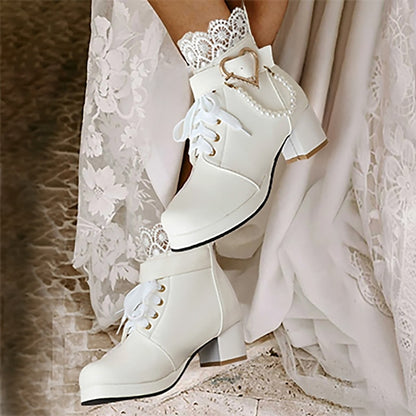 Lace-Up – White Bridal Women's Boots Wedding Ankle Shoes