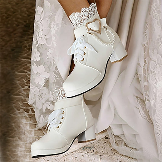 Lace-Up – White Bridal Women's Boots Wedding Ankle Shoes