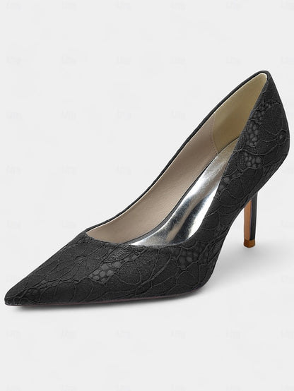 Lace-Embroidered Women's Pointed-Toe - Stiletto Heels