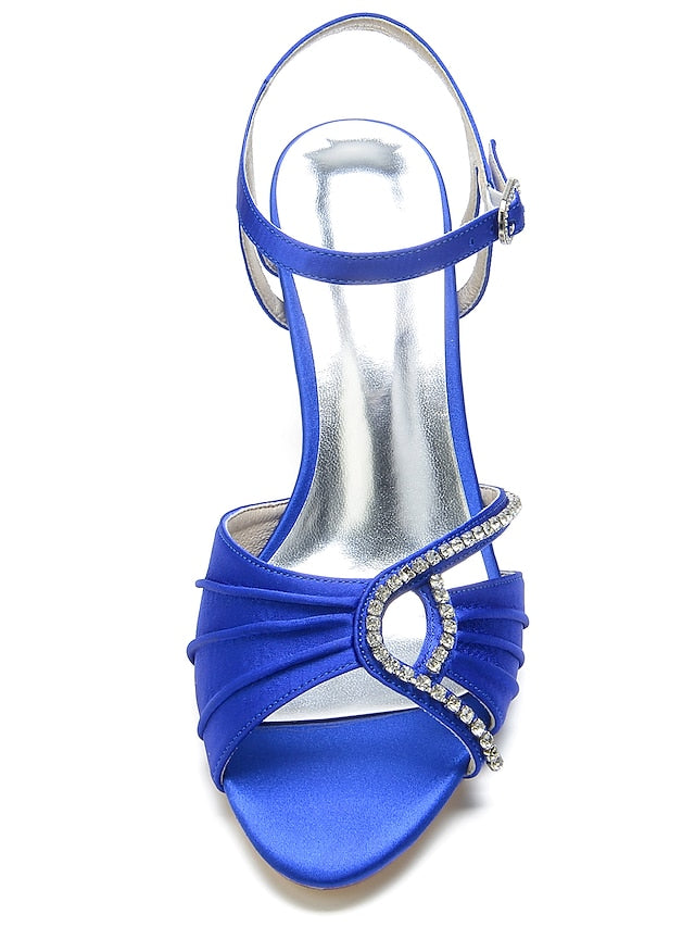Satin Heeled Blue Navy Women's Rhinestone – Sandals