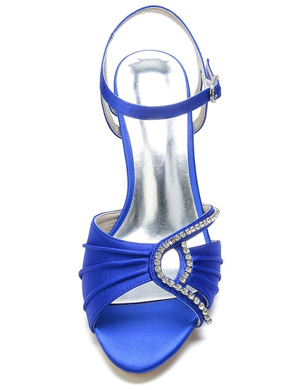 Satin Heeled Blue Navy Women's Rhinestone – Sandals