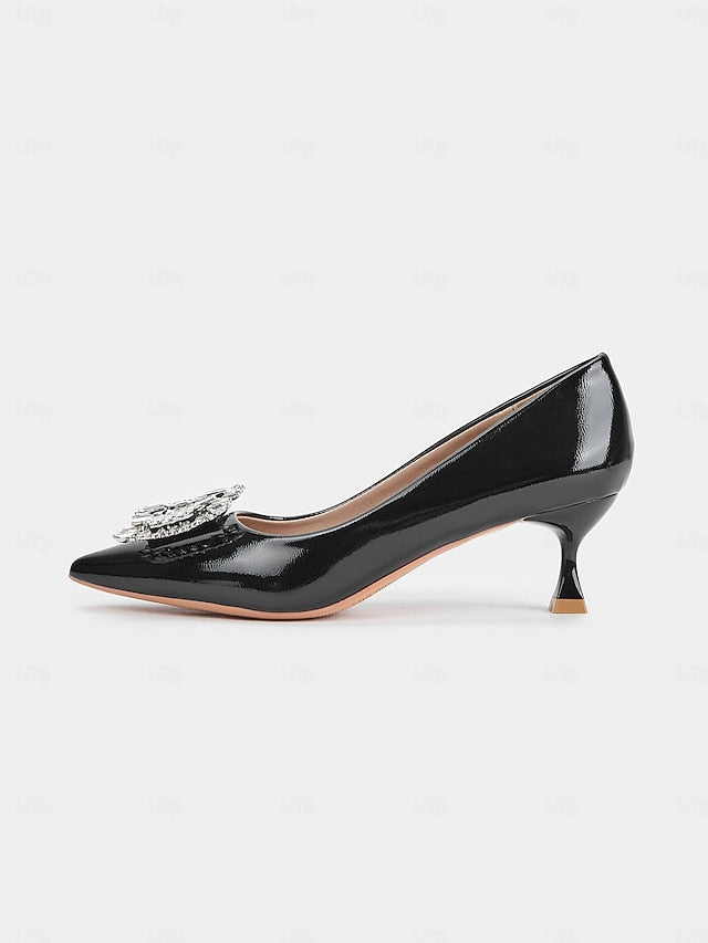 Pumps Patent Leather Women's Crystal with Black Embellished