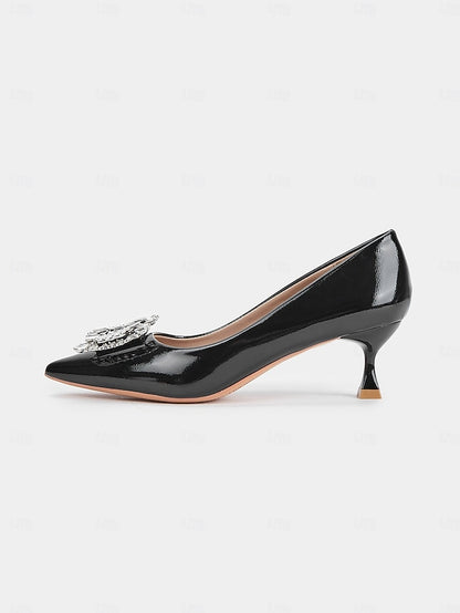 Pumps Patent Leather Women's Crystal with Black Embellished