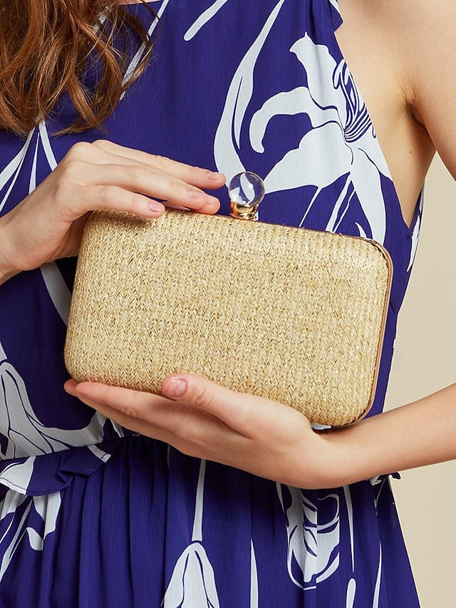 Purse - with Elegant Stylish Straw Clasp Pearl Clutch