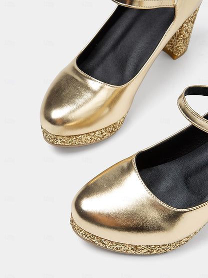 Pumps Glitter Heel Sparkly Jane Mary Block – Women's Gold
