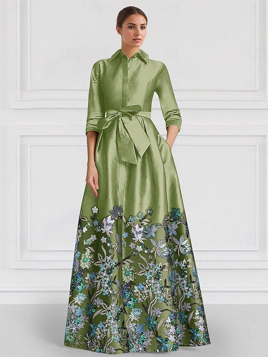 Embroidered Floral A-Line Satin the Mother Evening of Gown Bride