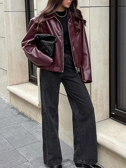 Comfortable Pocket Leather Women's Warm Faux Jacket Zipper