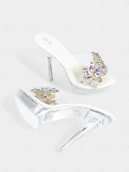 – Women's Embellished Rhinestone Platform Clear Heels