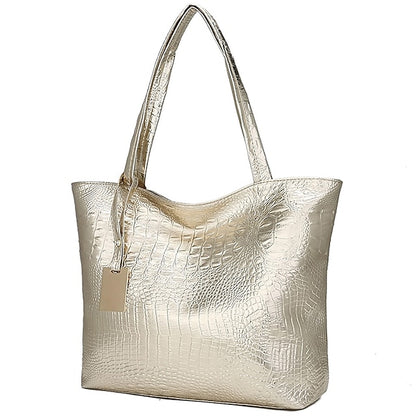 Bag Faux Large Tote Embossed Women's Croc Silver | Capacity