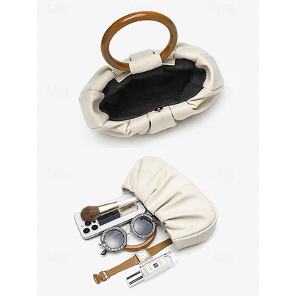 Clutch Faux with Bag Leather Women's Acrylic Tote Pleated