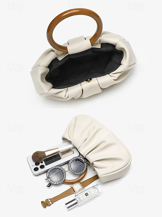 with Acrylic Bag Leather Tote Clutch Women's Pleated Faux