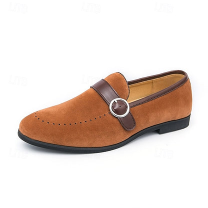 Strap Brown Men's Suede Slip-On Faux Loafers with Buckle