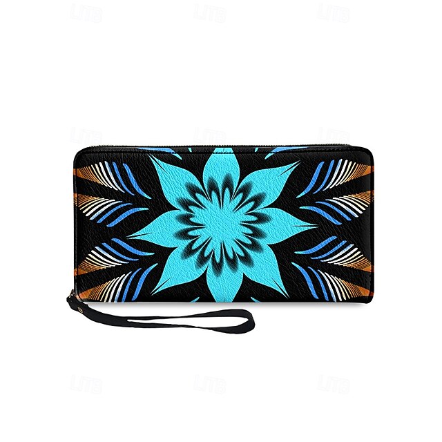 Floral Black Women's Wallet Faux White and Print –