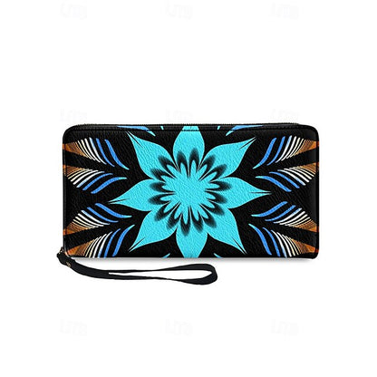 Floral Black Women's Wallet Faux White and Print –