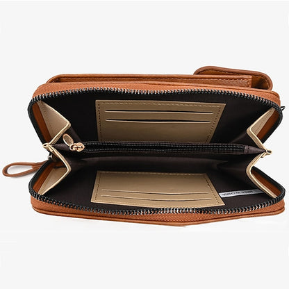 with Zipper Wallet Vintage Faux Crossbody Leather Women's