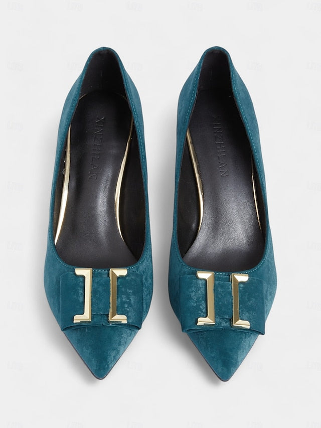 Elegant Toe Teal Kitten Velvet Heel Pointed Women's Pumps -