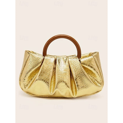 Clutch Faux with Bag Leather Women's Acrylic Tote Pleated