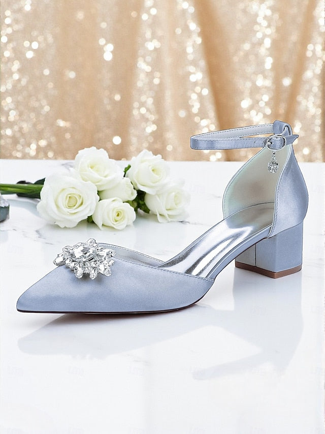 Satin Women's Shoes with Heel Burgundy Block Wedding