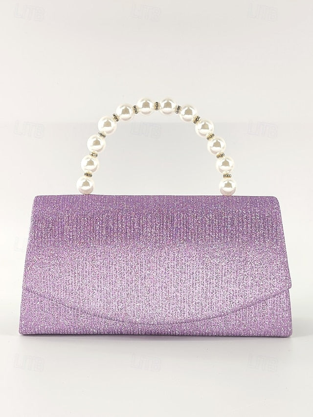 Handle Bag with Women's Pearl – Glitter Purple Clutch