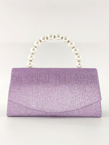 Handle Bag with Women's Pearl – Glitter Purple Clutch