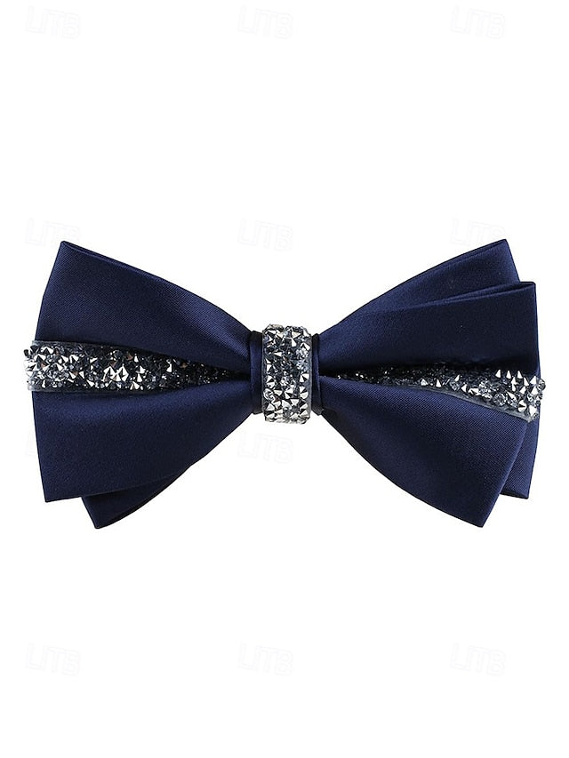 – Crystal Embellishment with Tie Elegant Satin Bow Burgundy