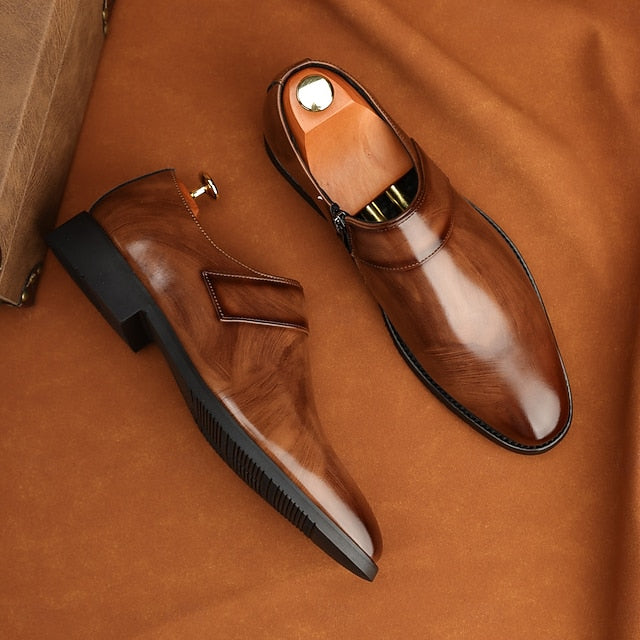 Leather Loafers Shoes Brown Slip-On Business Men's