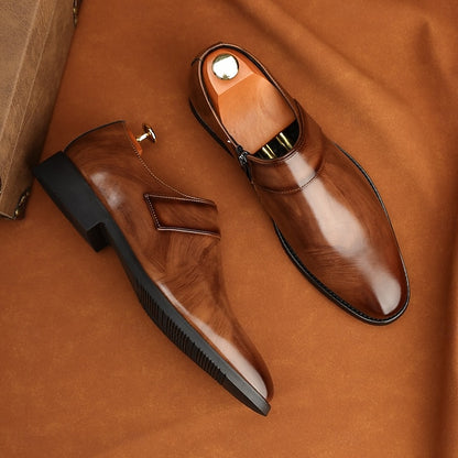 Leather Loafers Shoes Brown Slip-On Business Men's