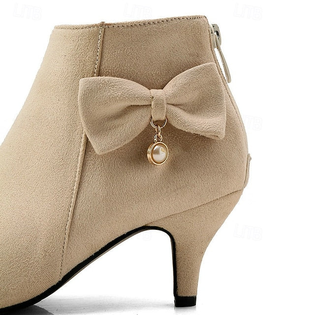Bow Pearl Suede Ankle Women's Boots and with Charm Pink