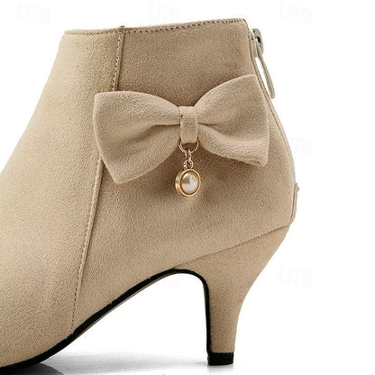 Bow Pearl Suede Ankle Women's Boots and with Charm Pink