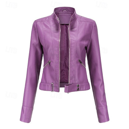 Women's Jacket Zipper Leather Faux Pocket Comfortable