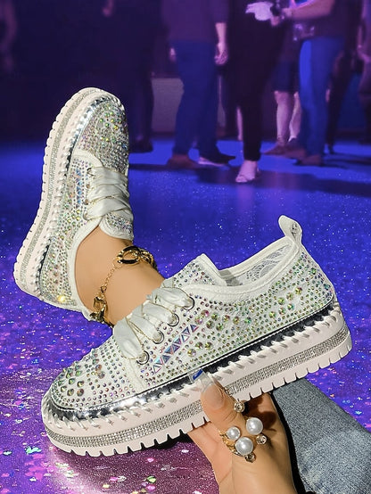Sparkling Sneakers with Silver Women's Accents Rhinestone