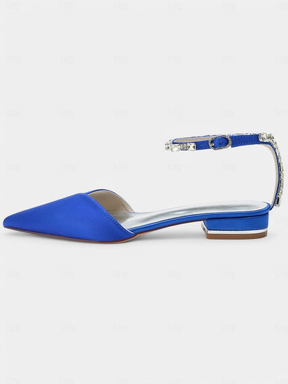 Satin Shoes Chic Black Wedding Crystal-Ankle with Strap –