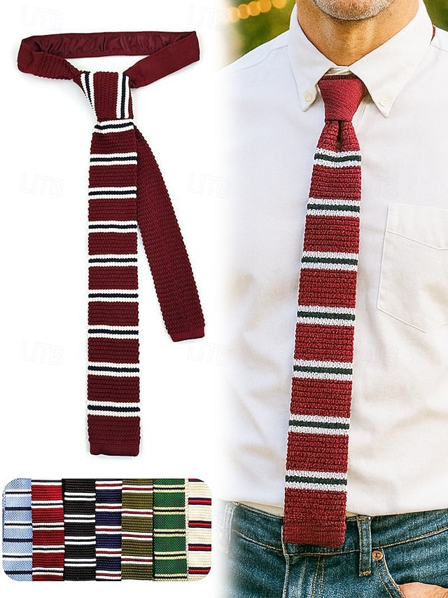 Men's Neck Stripe Woven Stylish Christmas Tie - Knit