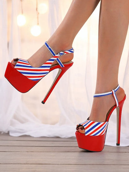 Striped Women's and White Blue Heels Platform Stiletto Red