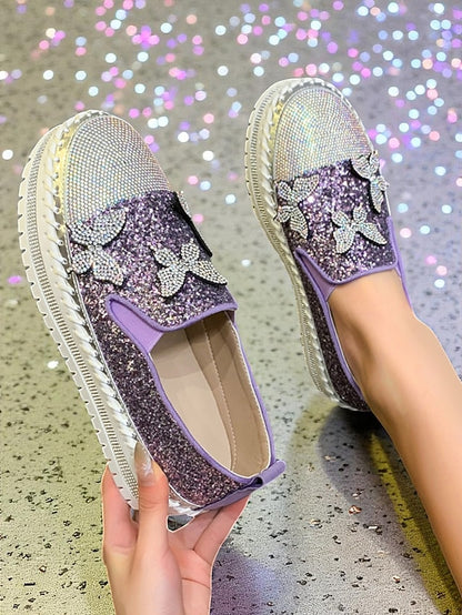 Platform Glitter Women's Slip-On Purple Sneakers with