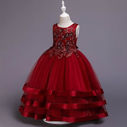 Wedding Solid Sleeveless Kids Colored Party Dress Girls'