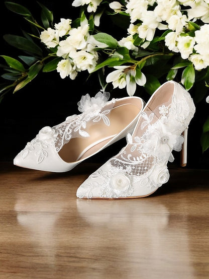 with Floral Shoes Embellishments Wedding Lace White