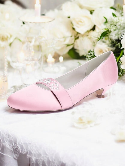 Satin with Heels Kitten Rhinestone Blue Women's