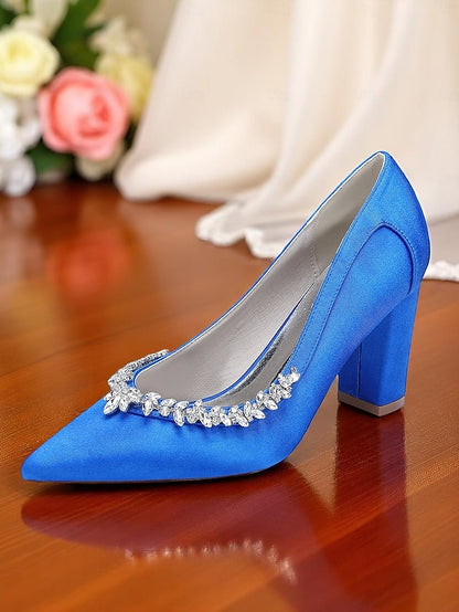 Women's Block Satin Wedding Heel Pumps Pink