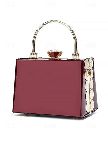 Evening Burgundy with Handbag Patent Leather Gold Women's