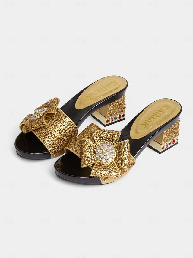 Heel with Rhinestone Sparkling Clutch Bow Matching High Sandals