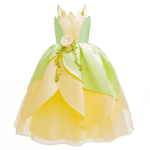 Girl Fairytale Princess Theme Dress Bell Tinker Flower Tiana