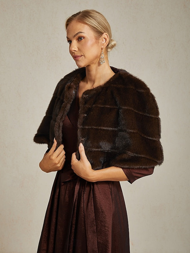 Wrap Faux Fur Brown Shrug Formal Women's Cocktail Party
