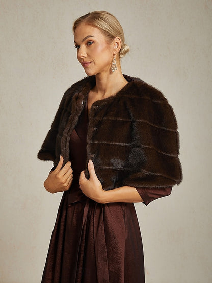 Wrap Faux Fur Brown Shrug Formal Women's Cocktail Party
