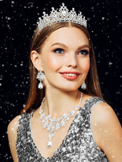 Jewelry and Tiara Elegant Silver Rhinestone Set – Women's