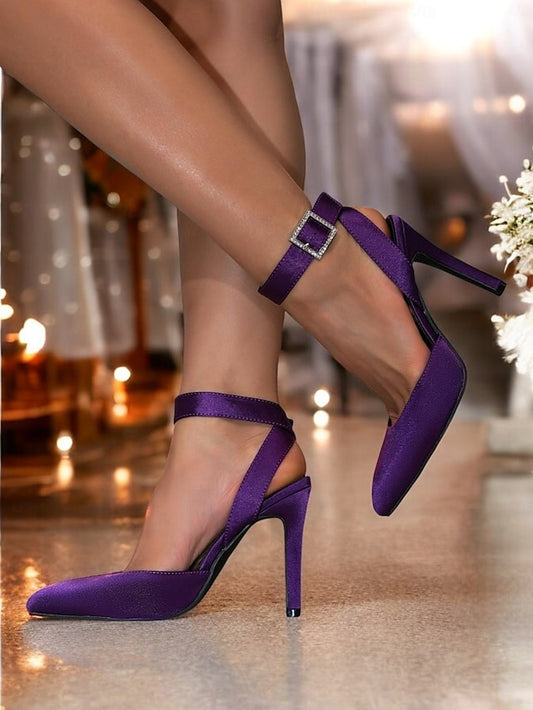 Women's Ankle Heels Pointed Strap Purple – Satin Toe