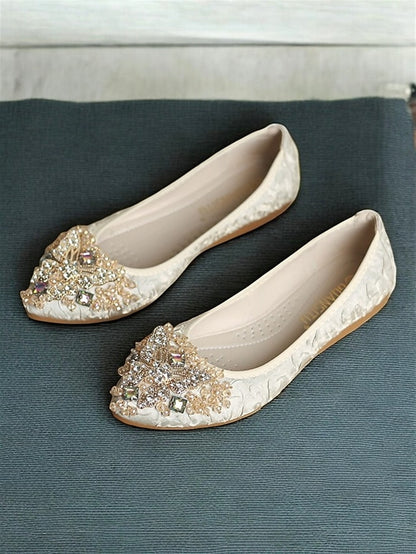 Foldable Women's Beaded Flats with Embroidered Ballet