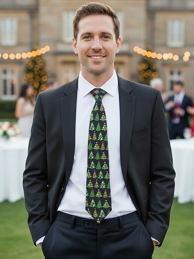 Tie Fun Christmas Men's and Polyester Silk Tree Santa –