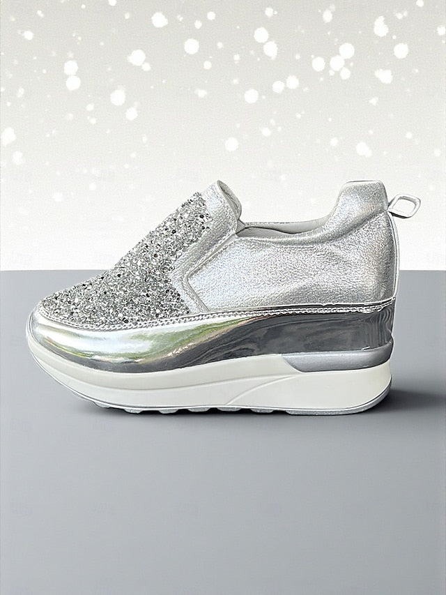 Black with Sneakers Slip-On Metallic Glitter Women's