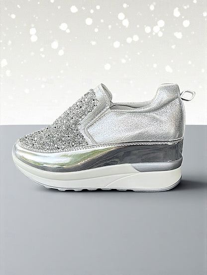 Black with Sneakers Slip-On Metallic Glitter Women's